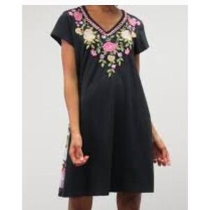 CAITE Athleta Dress Womens X Small Black Bonnie Embroidered Floral Mini Boho‎